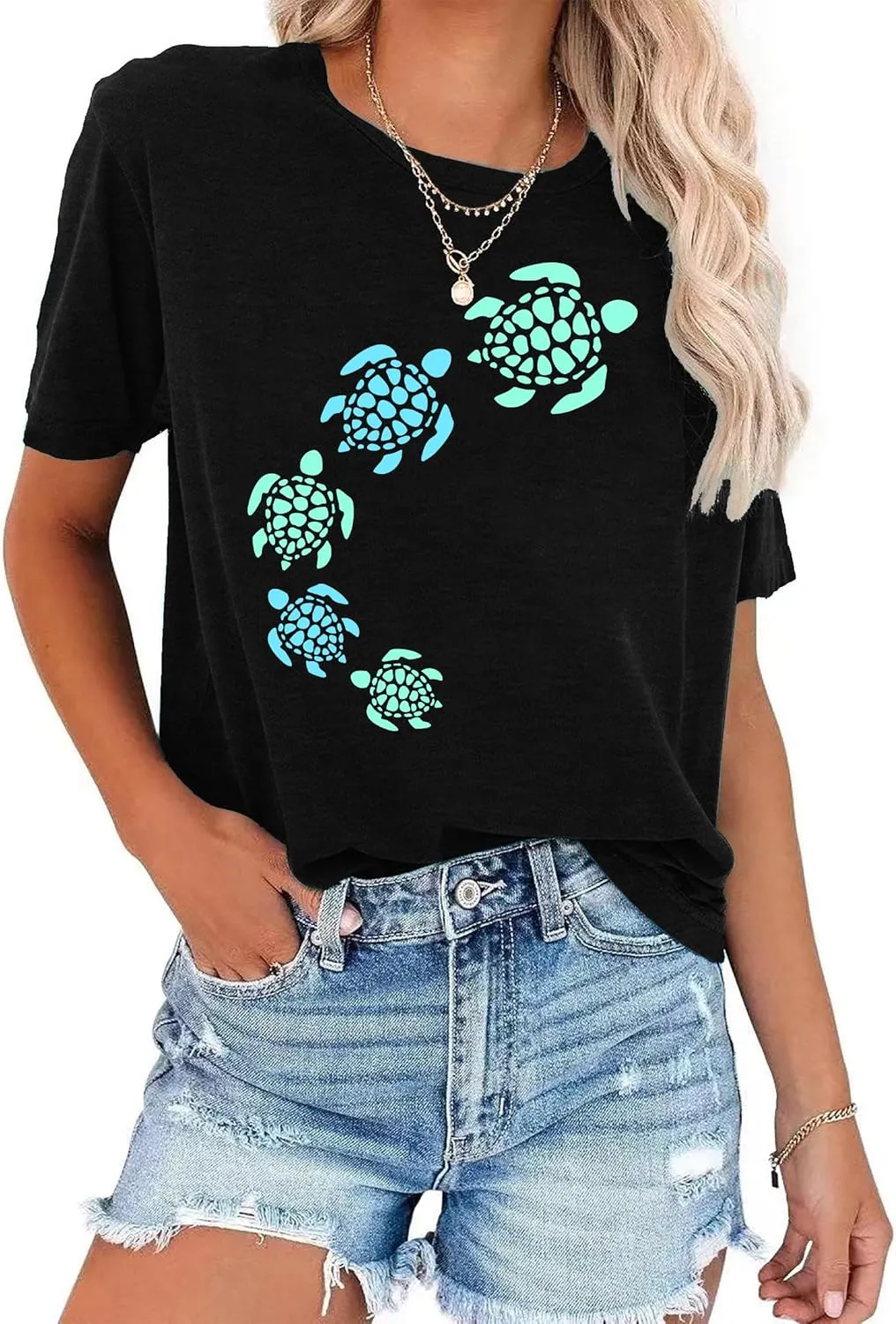 Sea Turtle Shirt for Women: Funny Animal Print Tee Ocean Life T Shirt Hawaiian Vacation Summer Tops