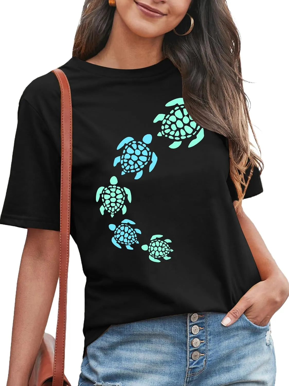 Sea Turtle Shirt for Women: Funny Animal Print Tee Ocean Life T Shirt Hawaiian Vacation Summer Tops