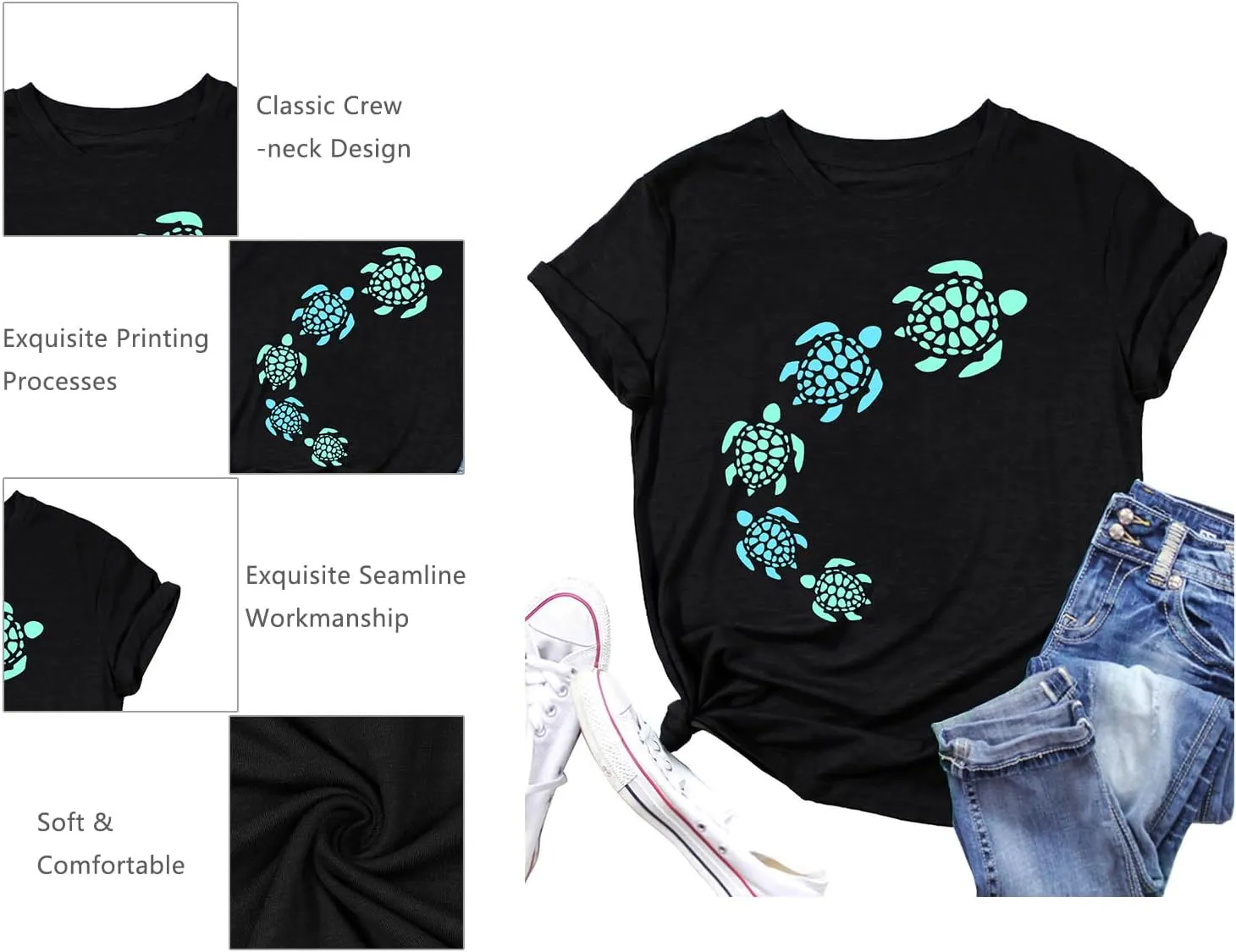 Sea Turtle Shirt for Women: Funny Animal Print Tee Ocean Life T Shirt Hawaiian Vacation Summer Tops