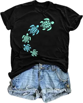 Sea Turtle Shirt for Women: Funny Animal Print Tee Ocean Life T Shirt Hawaiian Vacation Summer Tops