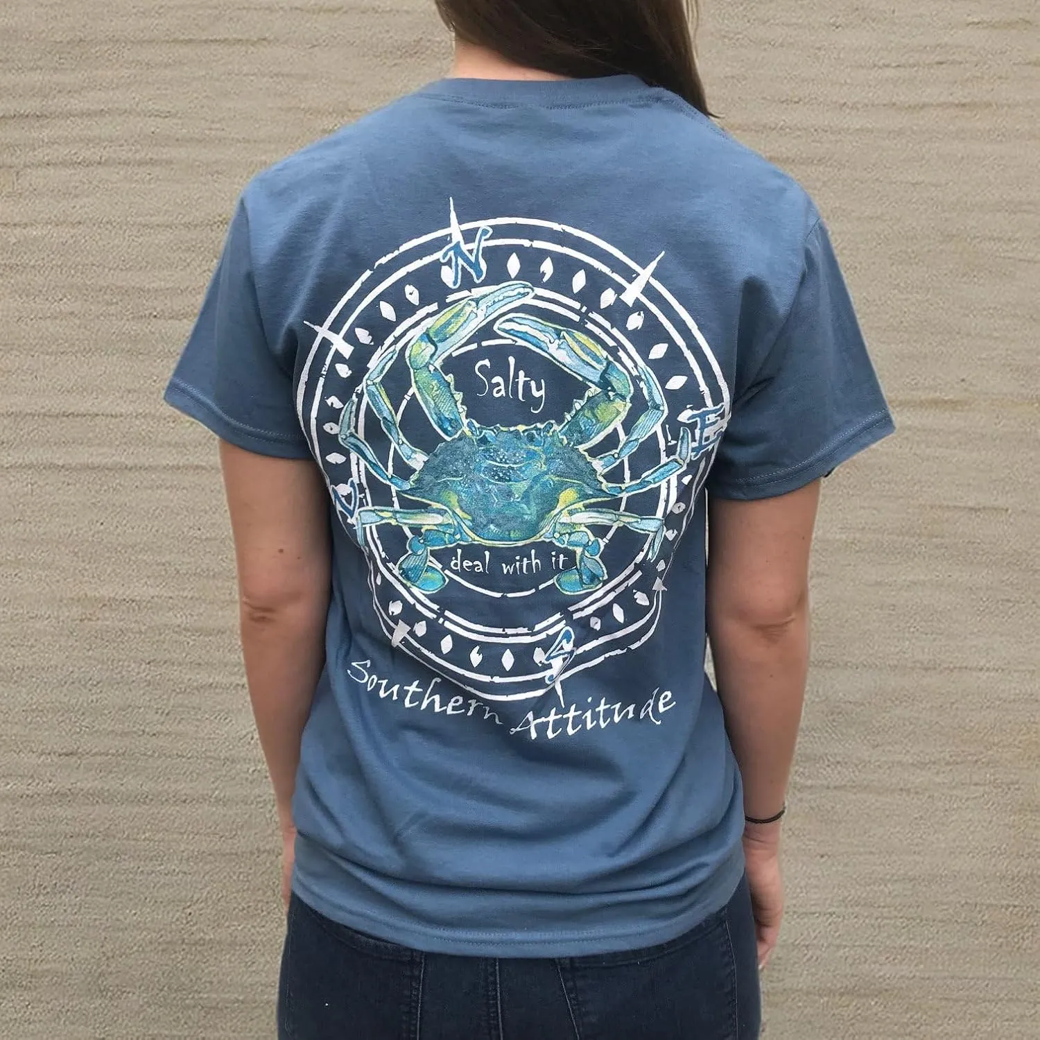 Southern Attitude Salty Deal with It Crab Sunset Orange Short Sleeve T-Shirt