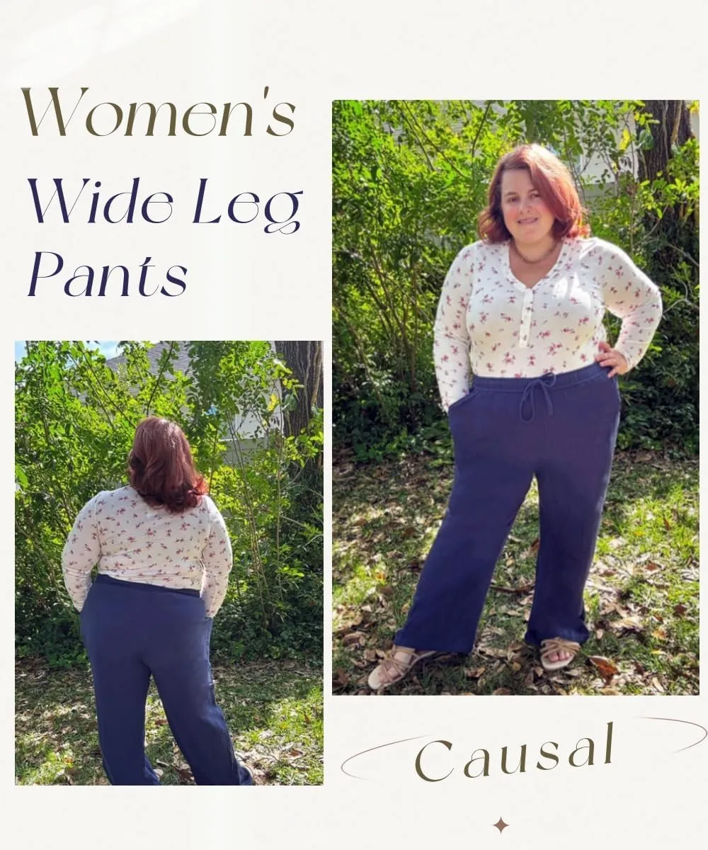 TIYOMI Plus Size Pants Womens Summer Palazzo Pants Drawstring Wide Leg Lounge Pant Casual Beach Trousers with Pockets XL-5XL