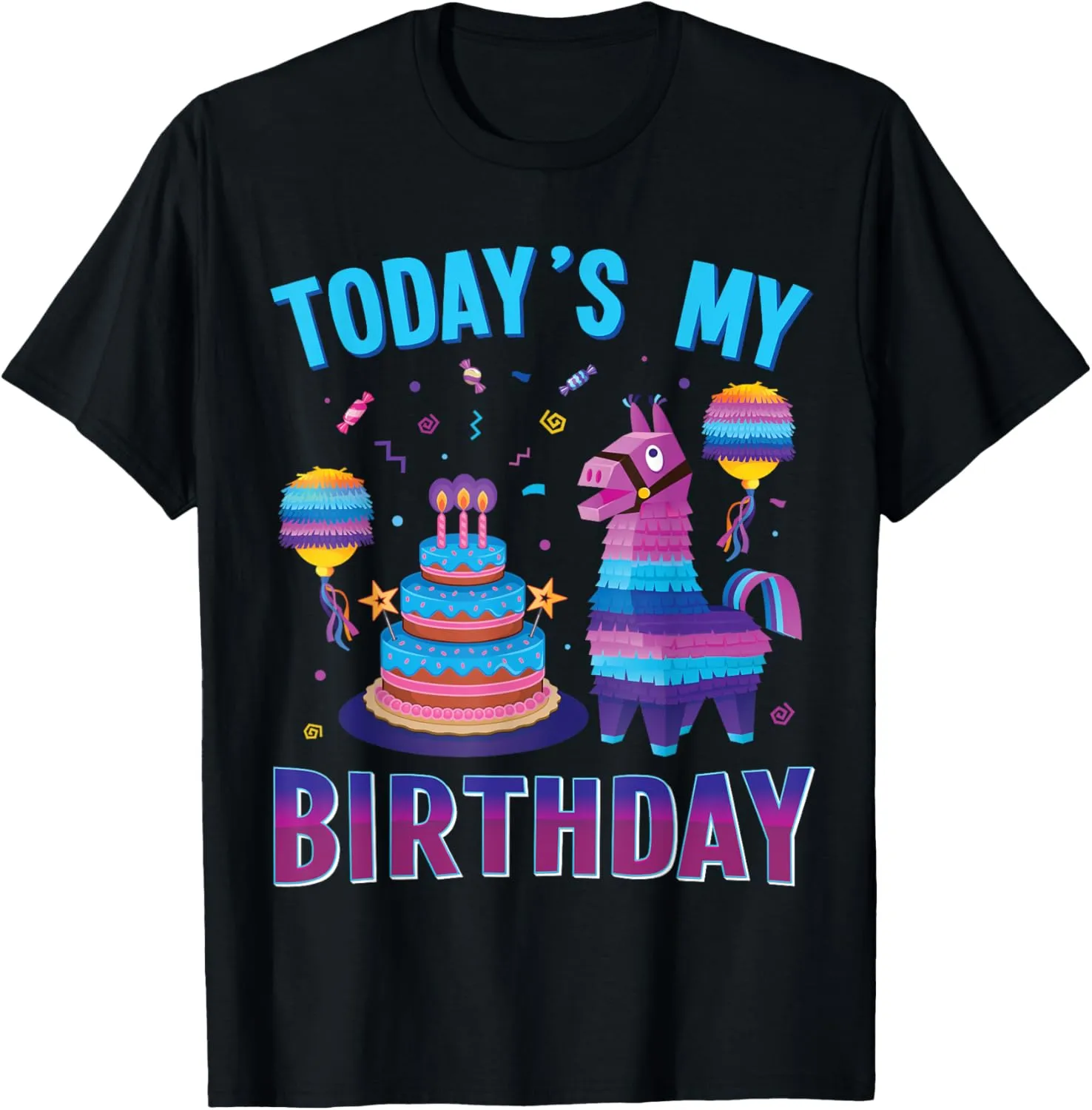 Todays My Birthday Llama Pinata Funny Bday Kids Boys T-Shirt