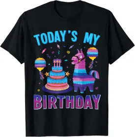 Todays My Birthday Llama Pinata Funny Bday Kids Boys T-Shirt