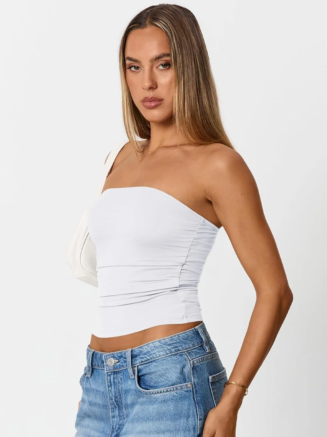 Trendy Queen Womens Cute Summer Tube Tops Going Out Strapless Ruched Backless Sleeveless Bandeau Y2k Clothes 2025