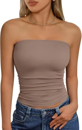 Trendy Queen Womens Cute Summer Tube Tops Going Out Strapless Ruched Backless Sleeveless Bandeau Y2k Clothes 2025