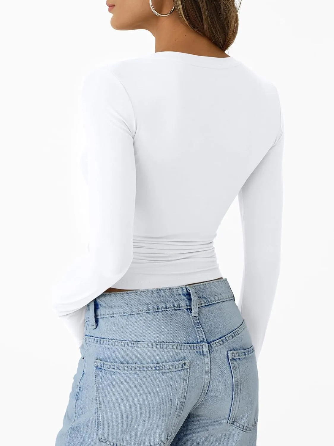 Trendy Queen Womens Long Sleeve Shirts Crop Tops Workout Fall Fashion 2025 Basic Crew Neck Going Out Clothes