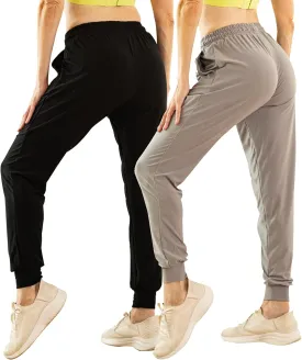 TRIUNION 2 Pack Womens Jogger Pants with Pockets Soft Tapered Joggers Sweatpants for Women Drawstring Lounge Pants