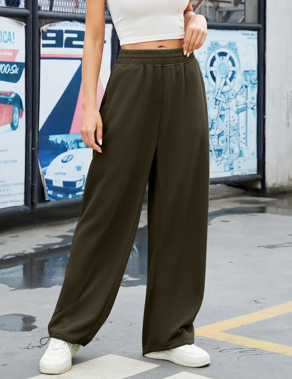 Women Baggy Sweatpants Casual Wide Leg Drawstring Athletic Fit Joggers Lounge Pants Trousers with Pockets 2024