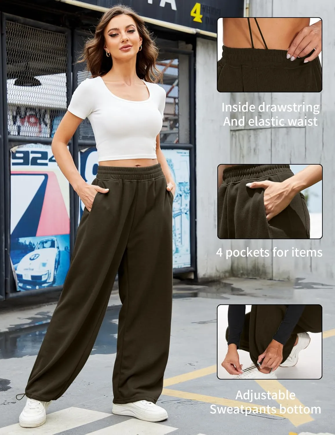 Women Baggy Sweatpants Casual Wide Leg Drawstring Athletic Fit Joggers Lounge Pants Trousers with Pockets 2024