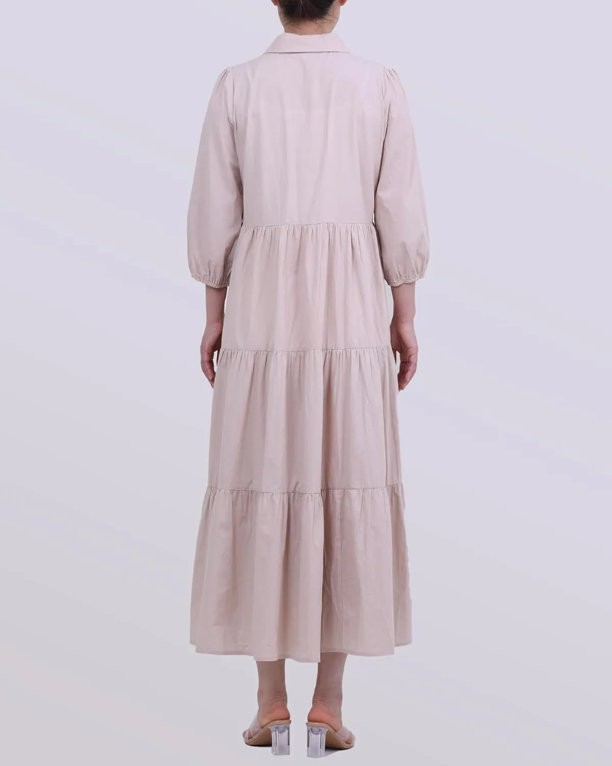 Women Flowy Maxi Shirt Dress Casual Button Down V Neck Ruffled Beach Long Dresses with Pockets