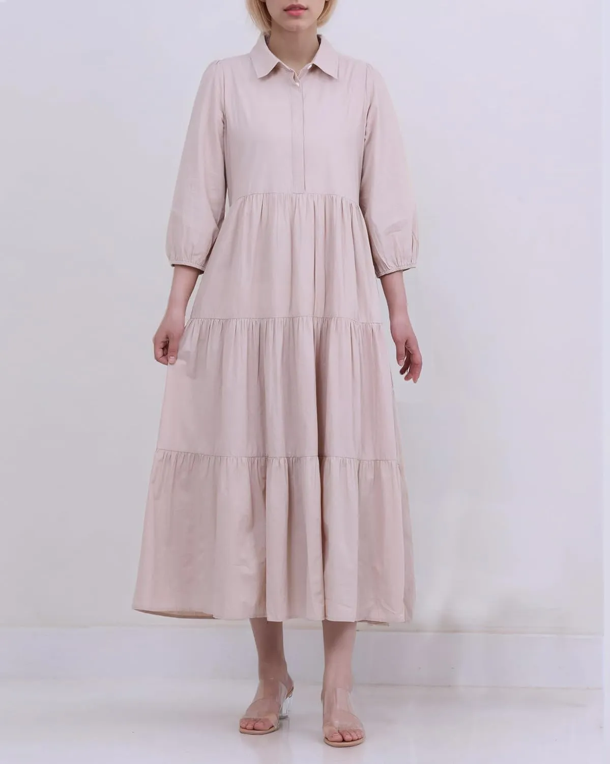 Women Flowy Maxi Shirt Dress Casual Button Down V Neck Ruffled Beach Long Dresses with Pockets