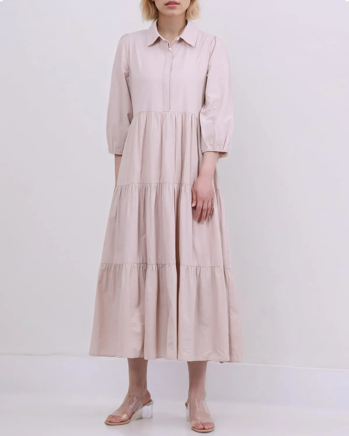 Women Flowy Maxi Shirt Dress Casual Button Down V Neck Ruffled Beach Long Dresses with Pockets