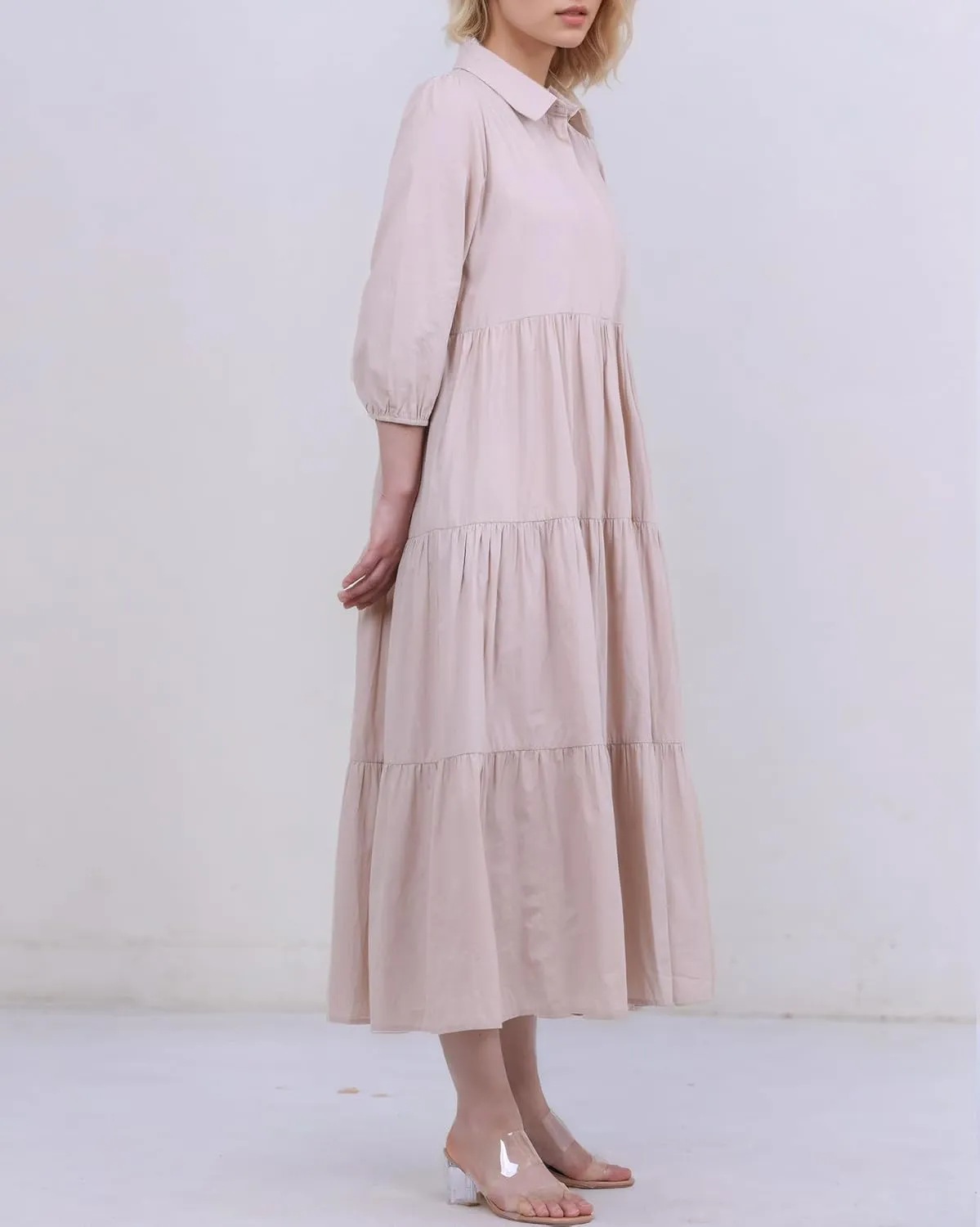 Women Flowy Maxi Shirt Dress Casual Button Down V Neck Ruffled Beach Long Dresses with Pockets