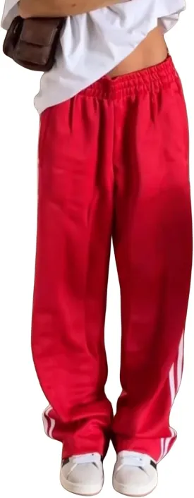 Women Side Striped Track Pants Y2k Drawstring Waist Wide Leg Cargo Sweatpants Casual Loose Jogger Lounge Pants