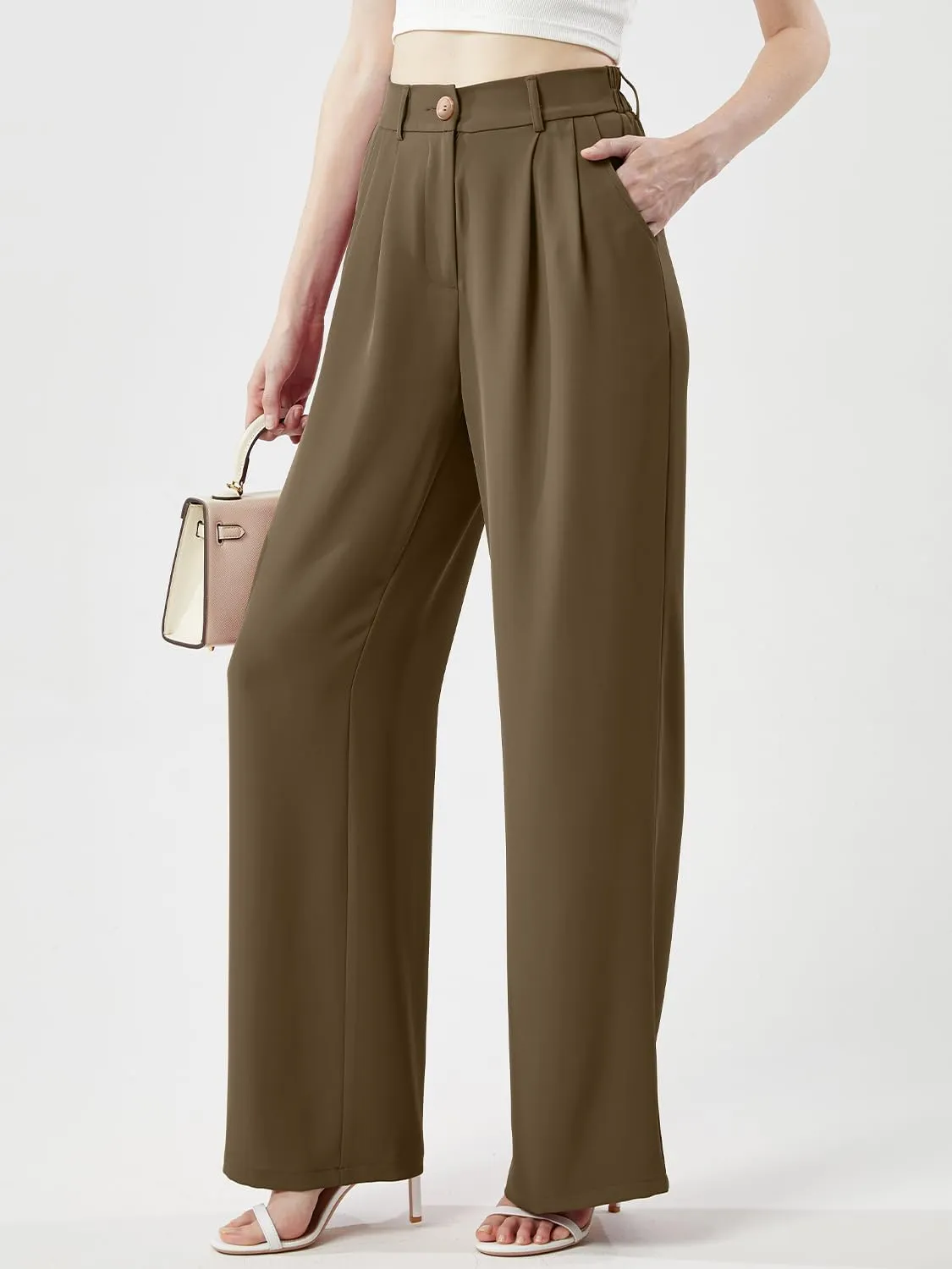 Women's Casual Wide Leg Pants Long Straight Suit Pants High Waisted Business Work Outfits Trendy Trousers for Women