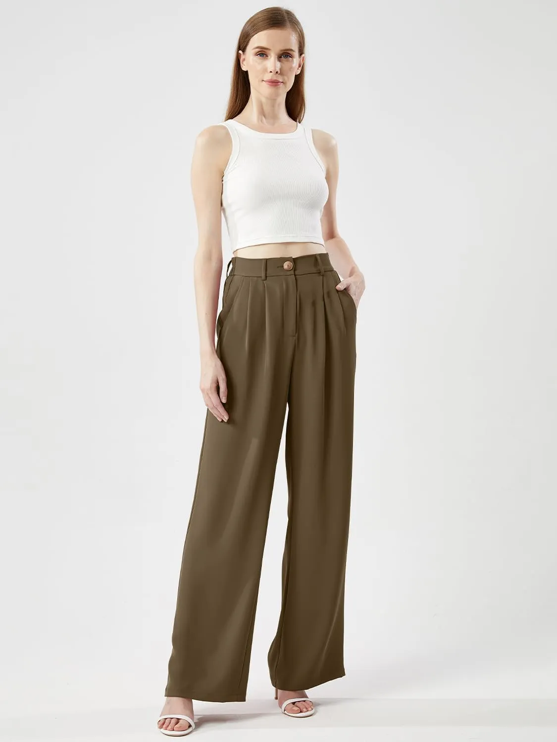 Women's Casual Wide Leg Pants Long Straight Suit Pants High Waisted Business Work Outfits Trendy Trousers for Women