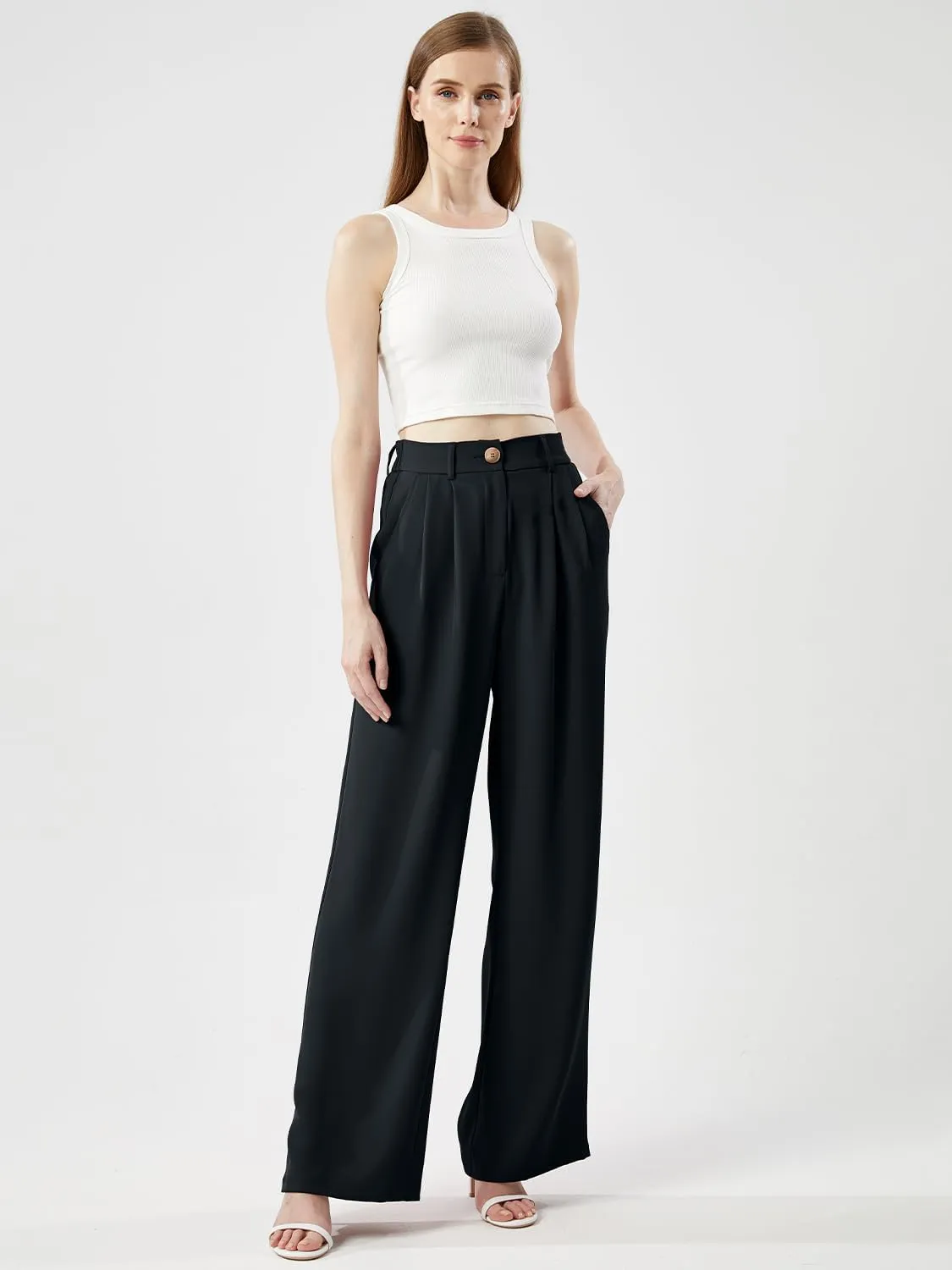 Women's Casual Wide Leg Pants Long Straight Suit Pants High Waisted Business Work Outfits Trendy Trousers for Women