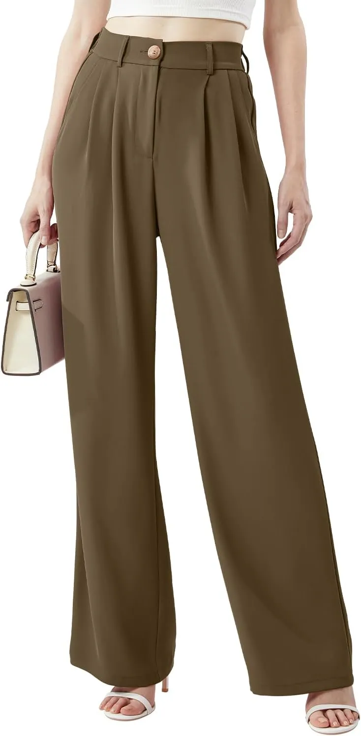 Women's Casual Wide Leg Pants Long Straight Suit Pants High Waisted Business Work Outfits Trendy Trousers for Women