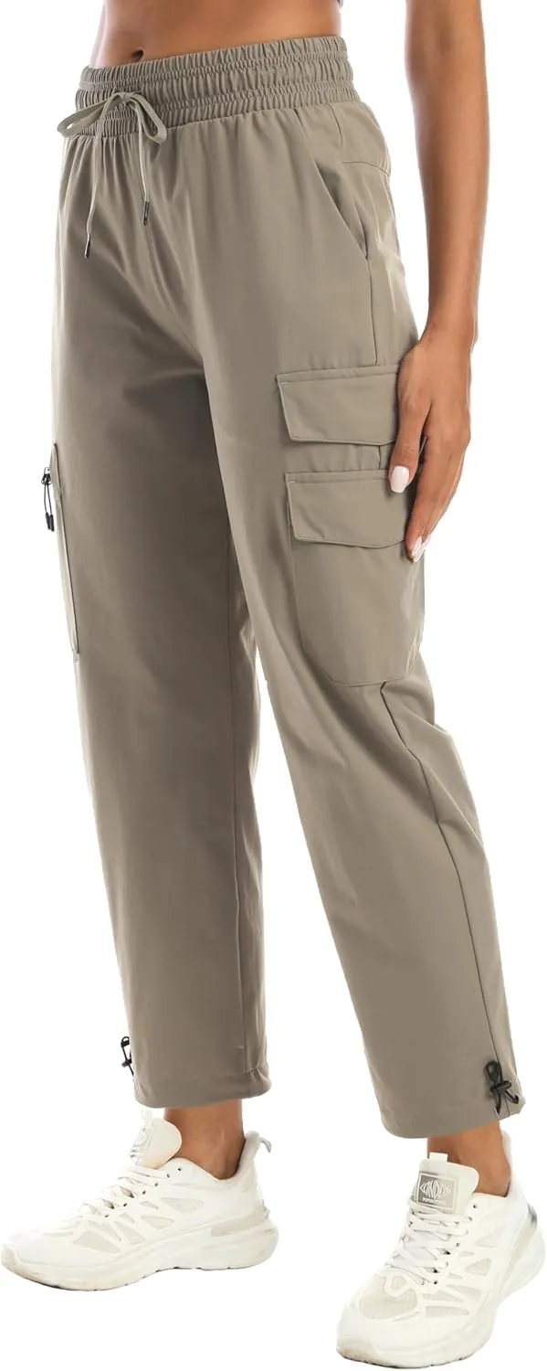 Women's Water Resistant Cargo Joggers - Trendy Travel Hiking Pants with Zippered Pockets for All Season