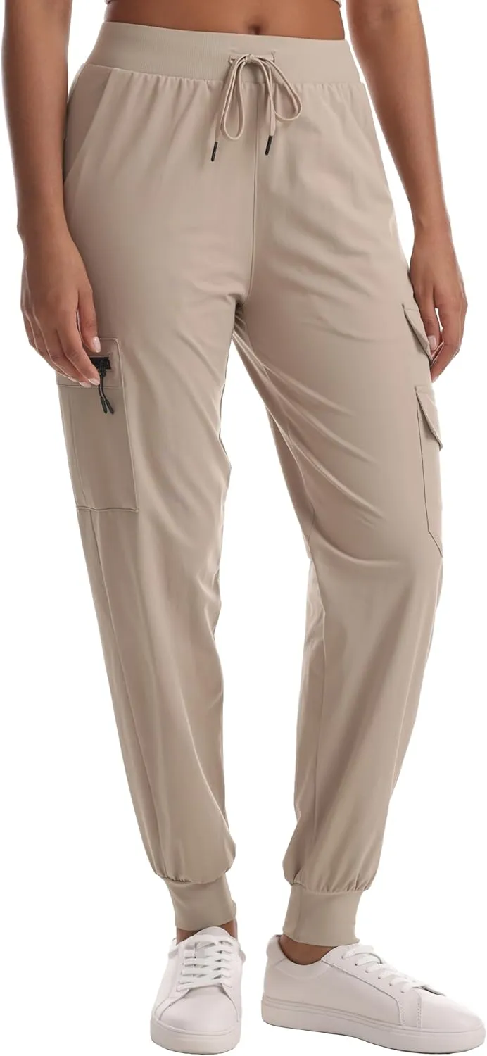 Women's Water Resistant Cargo Joggers - Trendy Travel Hiking Pants with Zippered Pockets for All Season