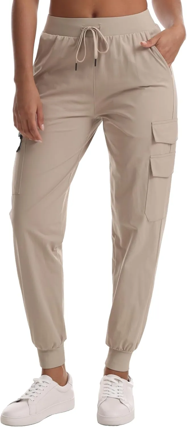 Women's Water Resistant Cargo Joggers - Trendy Travel Hiking Pants with Zippered Pockets for All Season
