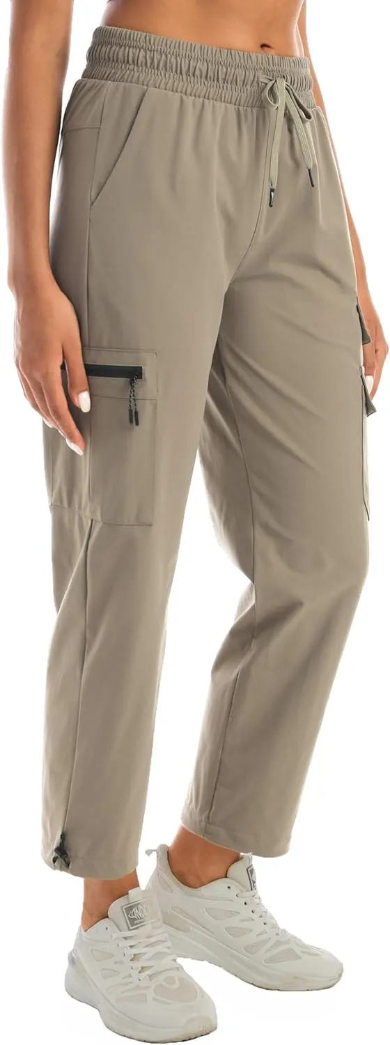 Women's Water Resistant Cargo Joggers - Trendy Travel Hiking Pants with Zippered Pockets for All Season