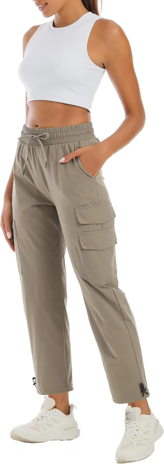 Women's Water Resistant Cargo Joggers - Trendy Travel Hiking Pants with Zippered Pockets for All Season
