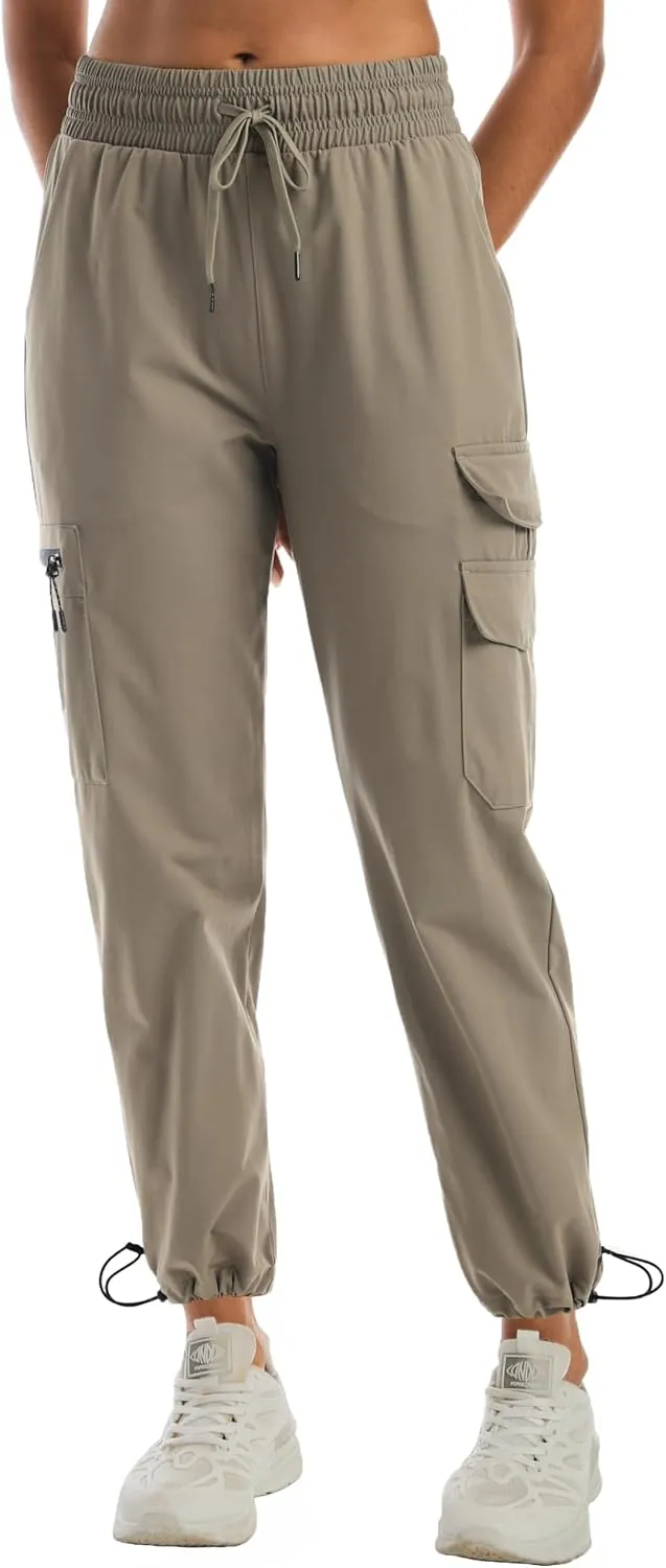 Women's Water Resistant Cargo Joggers - Trendy Travel Hiking Pants with Zippered Pockets for All Season