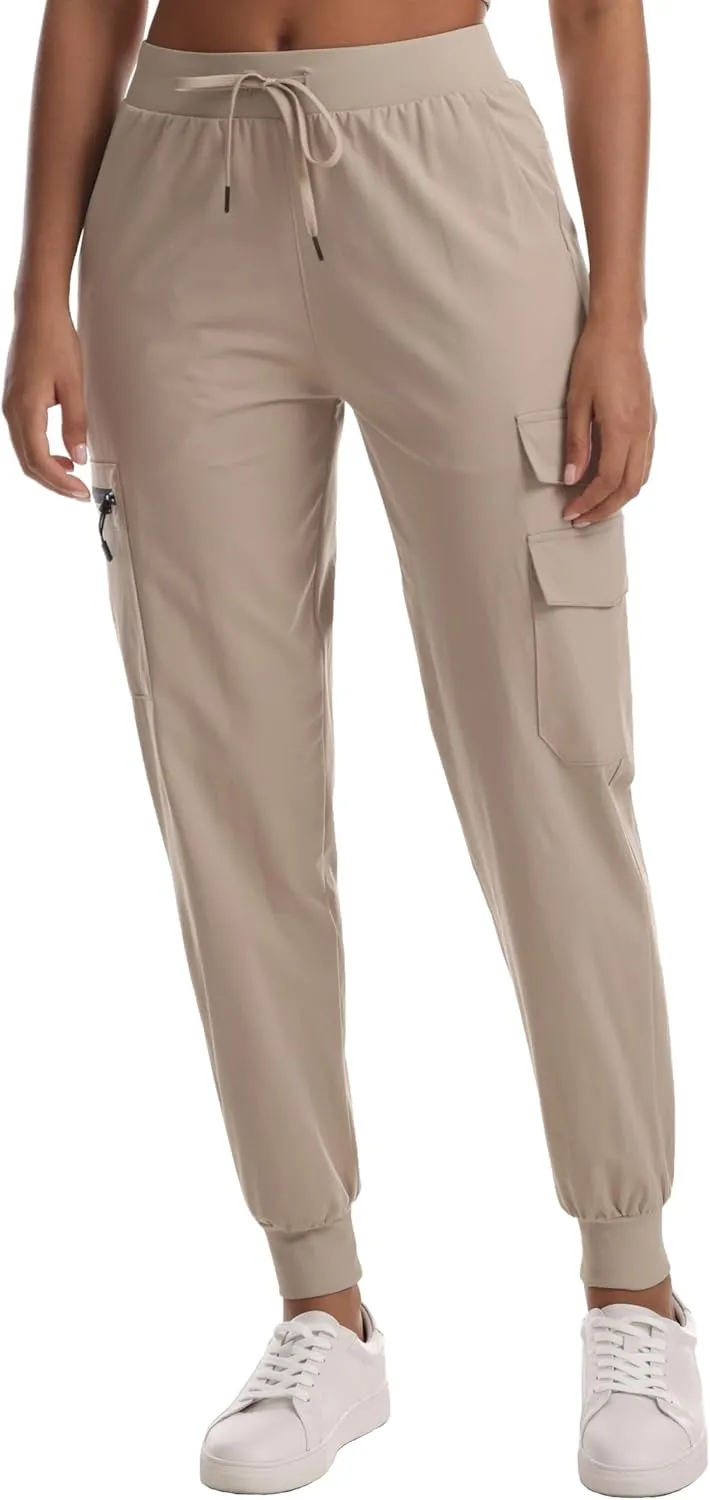 Women's Water Resistant Cargo Joggers - Trendy Travel Hiking Pants with Zippered Pockets for All Season