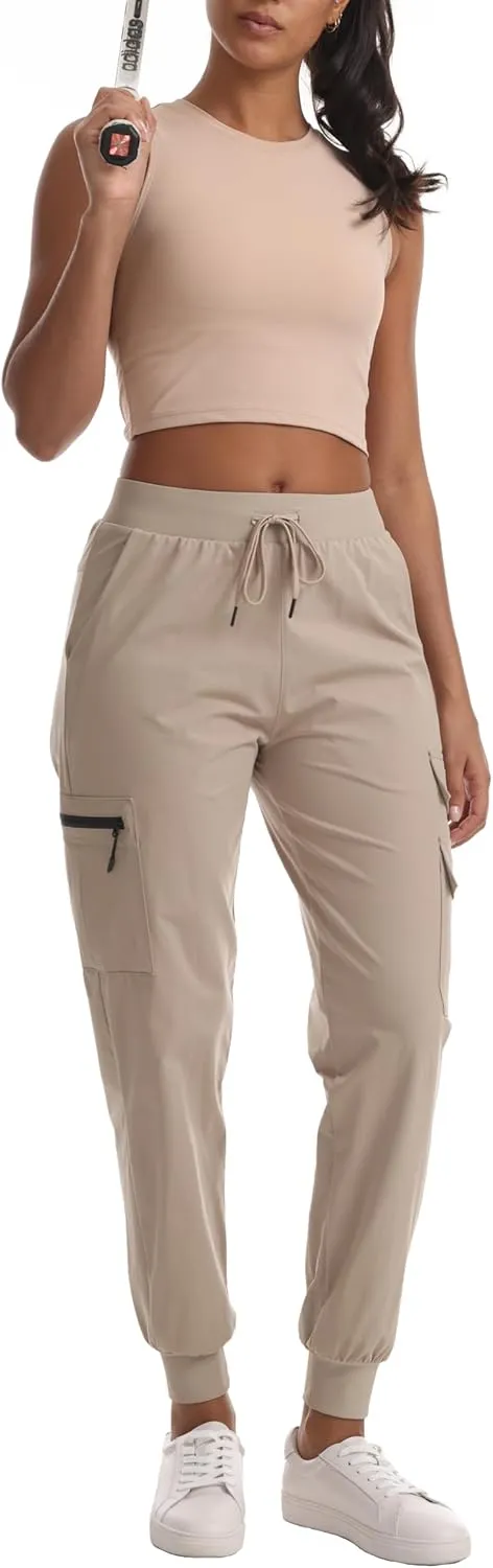 Women's Water Resistant Cargo Joggers - Trendy Travel Hiking Pants with Zippered Pockets for All Season