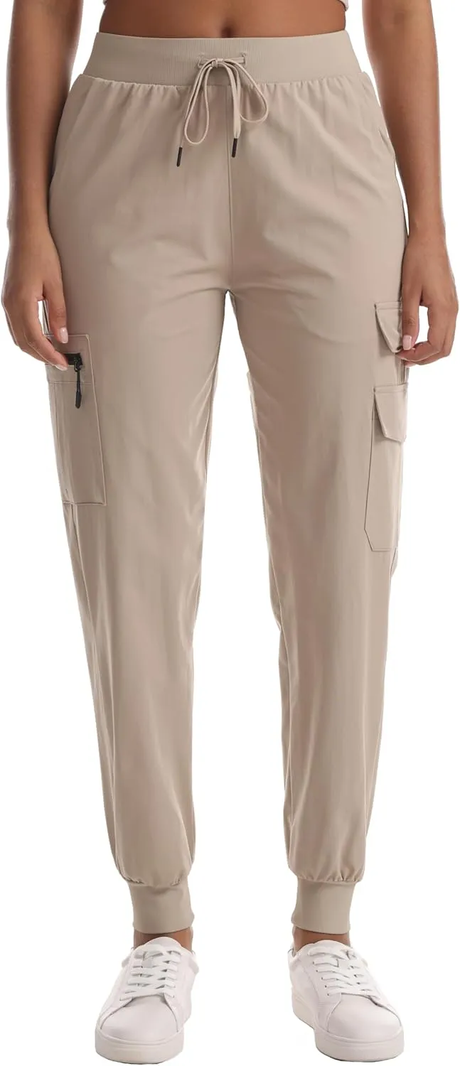 Women's Water Resistant Cargo Joggers - Trendy Travel Hiking Pants with Zippered Pockets for All Season
