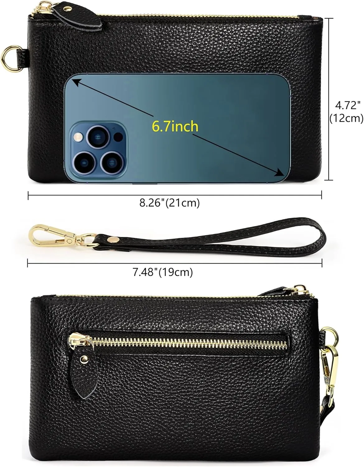 YALUXE Genuine Leather Wristlet Handbags Purses Cell Phone Pocket Clutch Wallet Crossbody Bags for Women