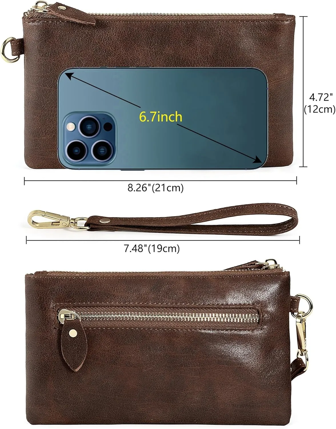 YALUXE Genuine Leather Wristlet Handbags Purses Cell Phone Pocket Clutch Wallet Crossbody Bags for Women