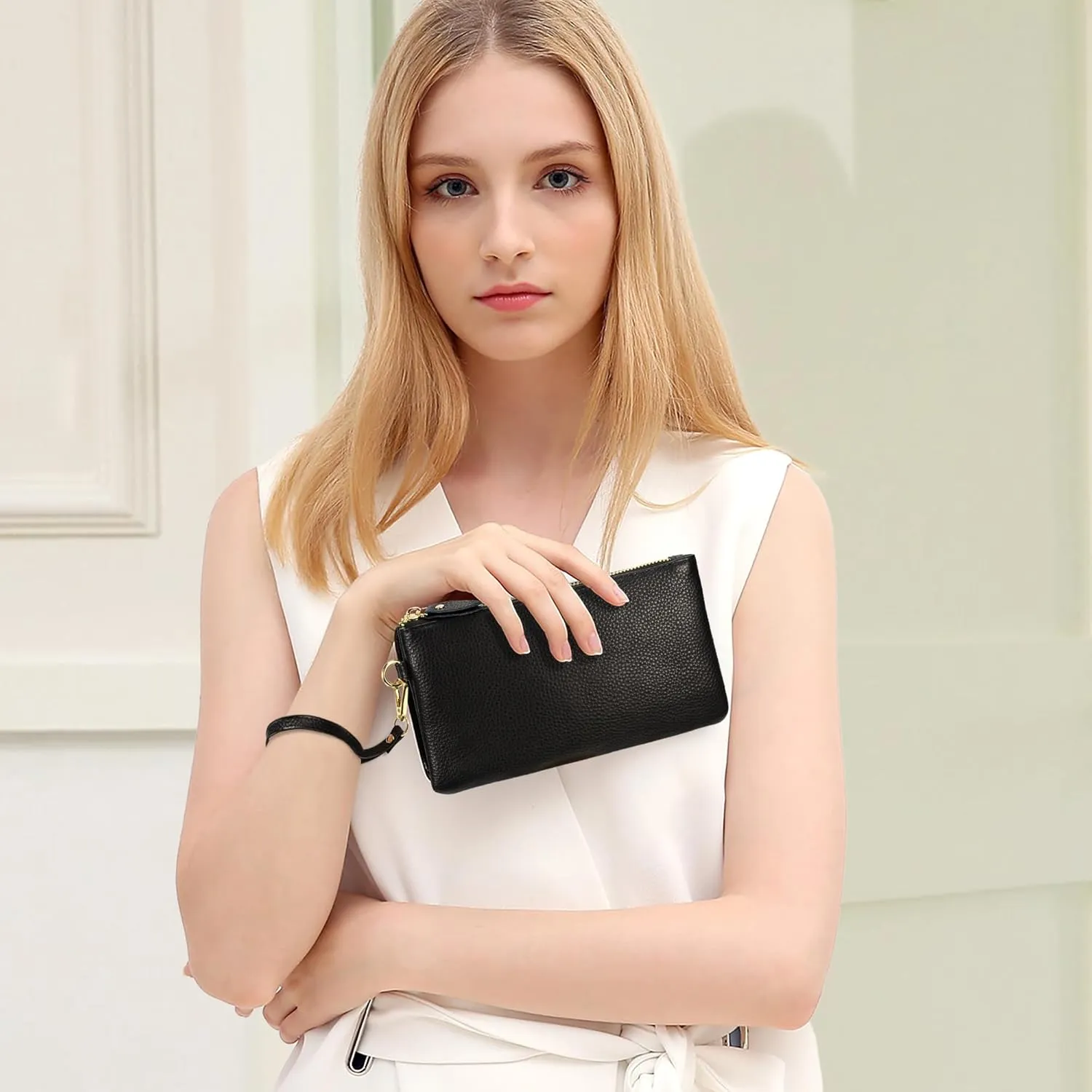 YALUXE Genuine Leather Wristlet Handbags Purses Cell Phone Pocket Clutch Wallet Crossbody Bags for Women