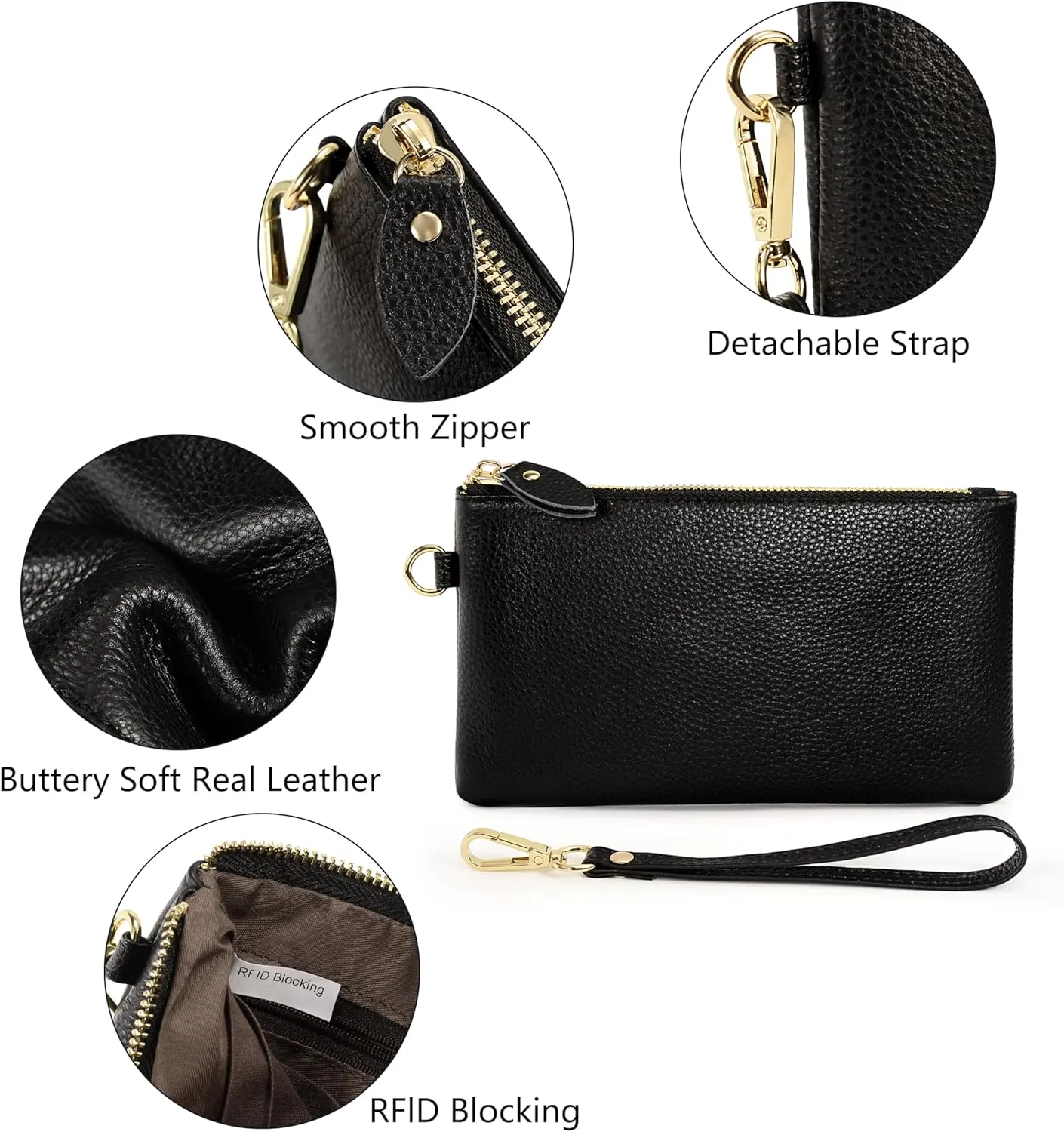 YALUXE Genuine Leather Wristlet Handbags Purses Cell Phone Pocket Clutch Wallet Crossbody Bags for Women