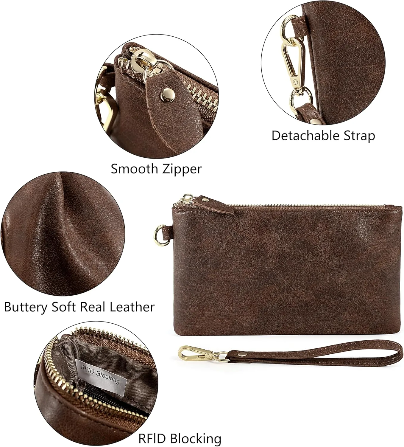 YALUXE Genuine Leather Wristlet Handbags Purses Cell Phone Pocket Clutch Wallet Crossbody Bags for Women