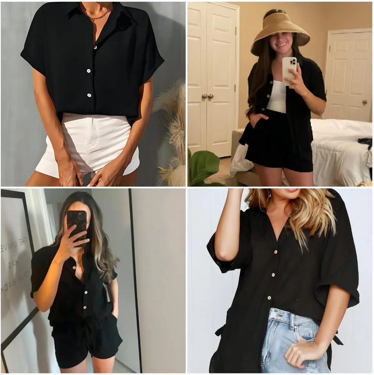 Zeagoo Linen Shirts for Women Cotton Short Sleeve V Neck Collared Button Down Blouses Tops S-3XL